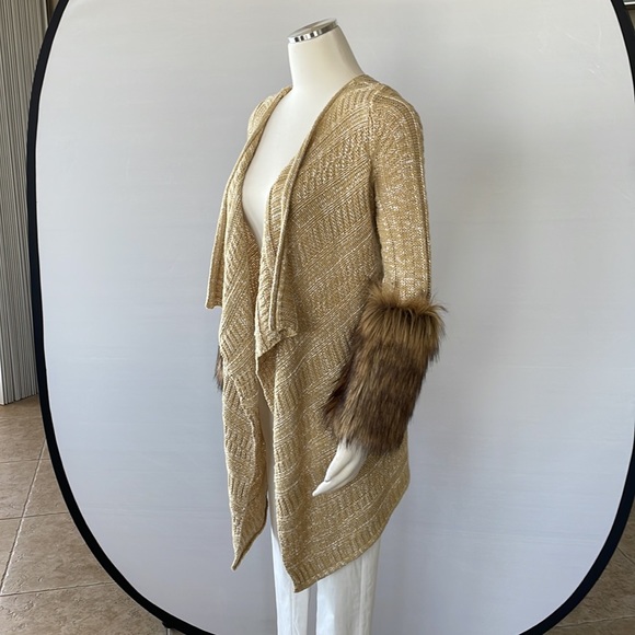 Boston Proper Tweed Sweater Coat, Faux Fur XS - Picture 5 of 10